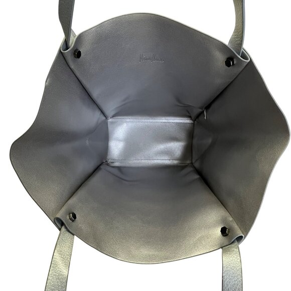 Neiman Marcus Gray Faux Leather Dual Shoulder Straps & Open Top Design Tote Bag - Picture 8 of 9